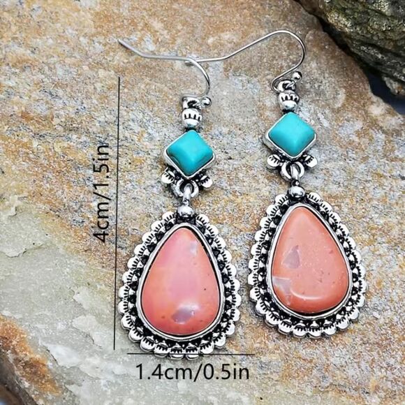 🔅🆕🔅💖 BoHo Turquoise Decor Stones Coral Drop Earrings✨ - Picture 6 of 11